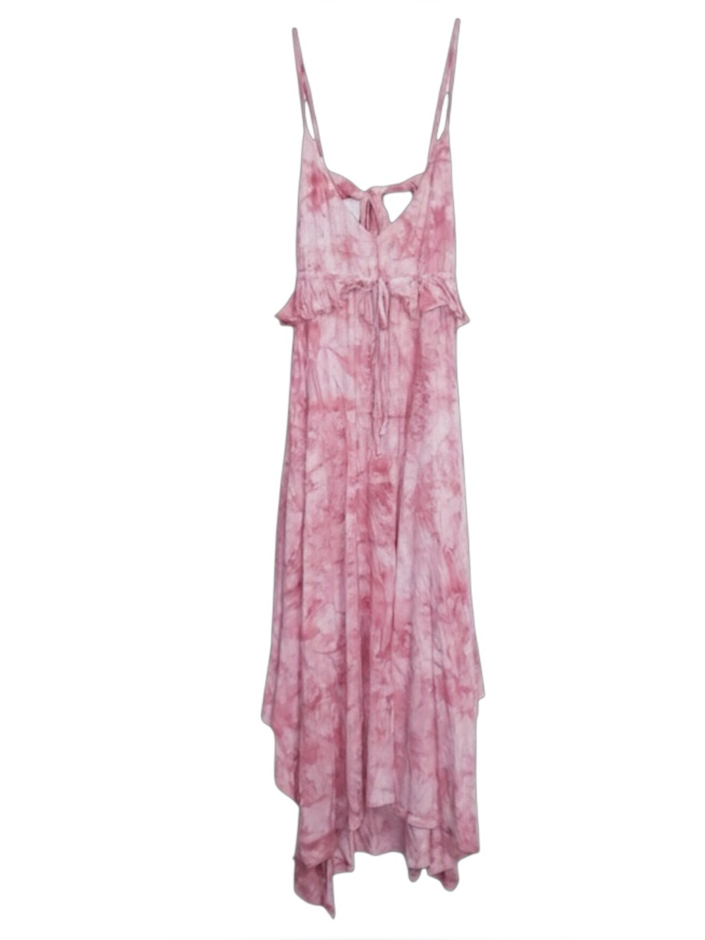 American Rag Salmon Tie-Dye Asymmetrical Hem Open Back Ruffle Boho Midi Dress